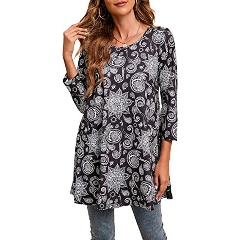 Isabel | Túnica Boho de Manga 3/4 con Estampado de Mandala para Mujer 0