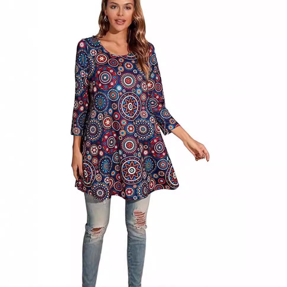 Isabel | Túnica Boho de Manga 3/4 con Estampado de Mandala para Mujer 1