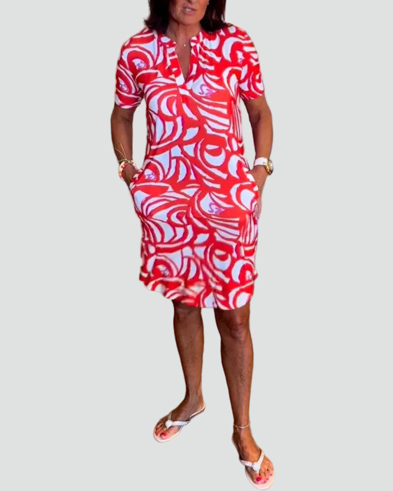 Isabella | Vestido de Manga Corta con Estampado Abstracto para Mujer 0