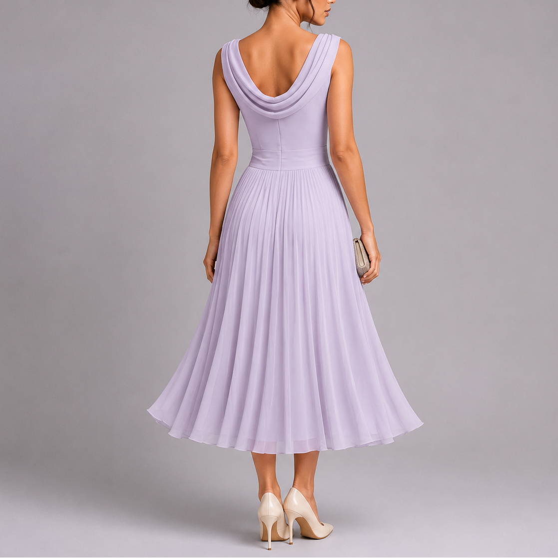 Lucía | Vestido Midi Plisado con Cuello Drapeado para Mujer 1