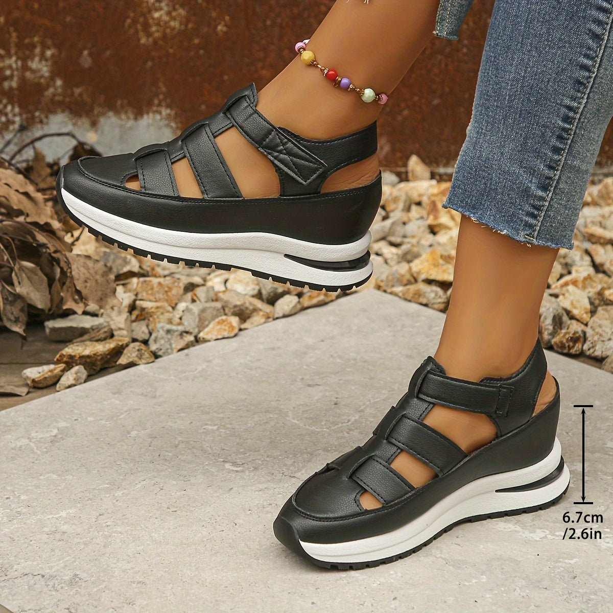 MARTA – Sandalias de plataforma con tiras de velcro para mujer