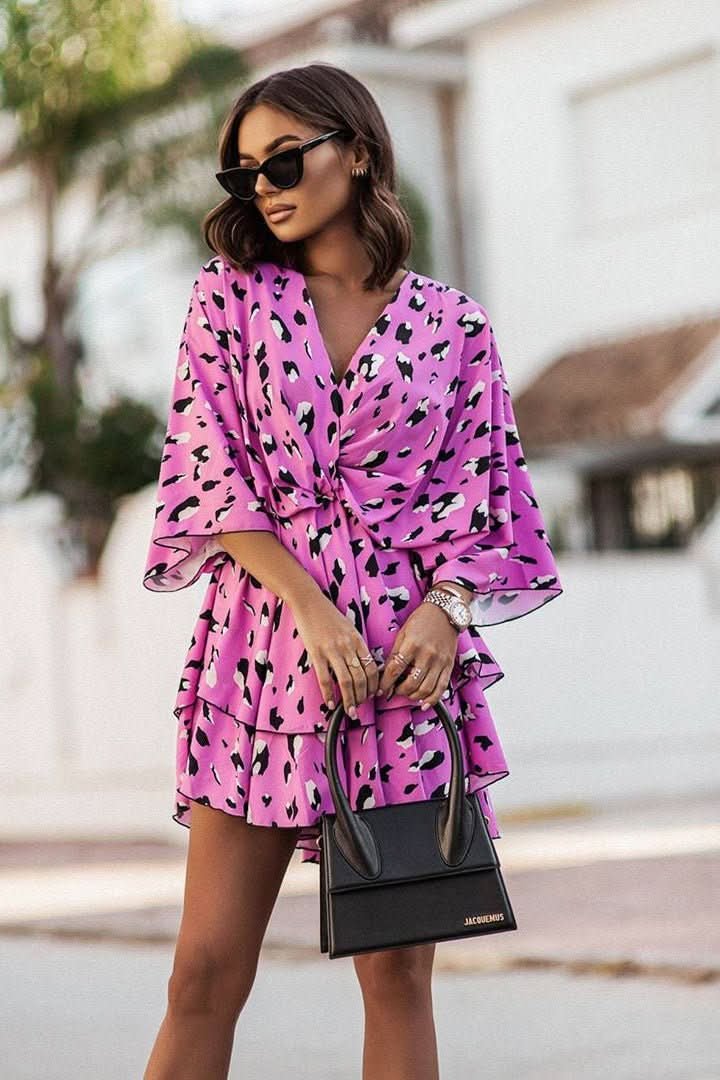 Valentina | Minivestido de cóctel con estampado tropical para mujer con falda escalonada 2