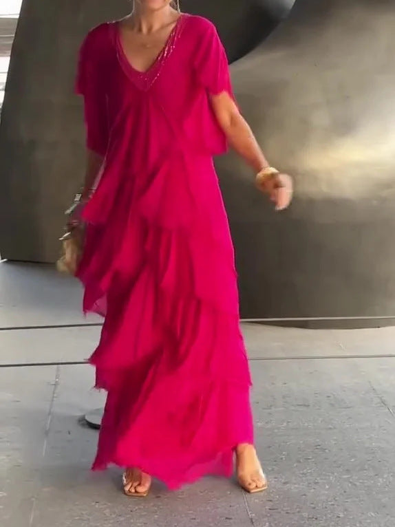 Vestido Floral Largo con Corte Fluido y Escote en V | Elegante y Ligero para Ocasiones Especiales 4
