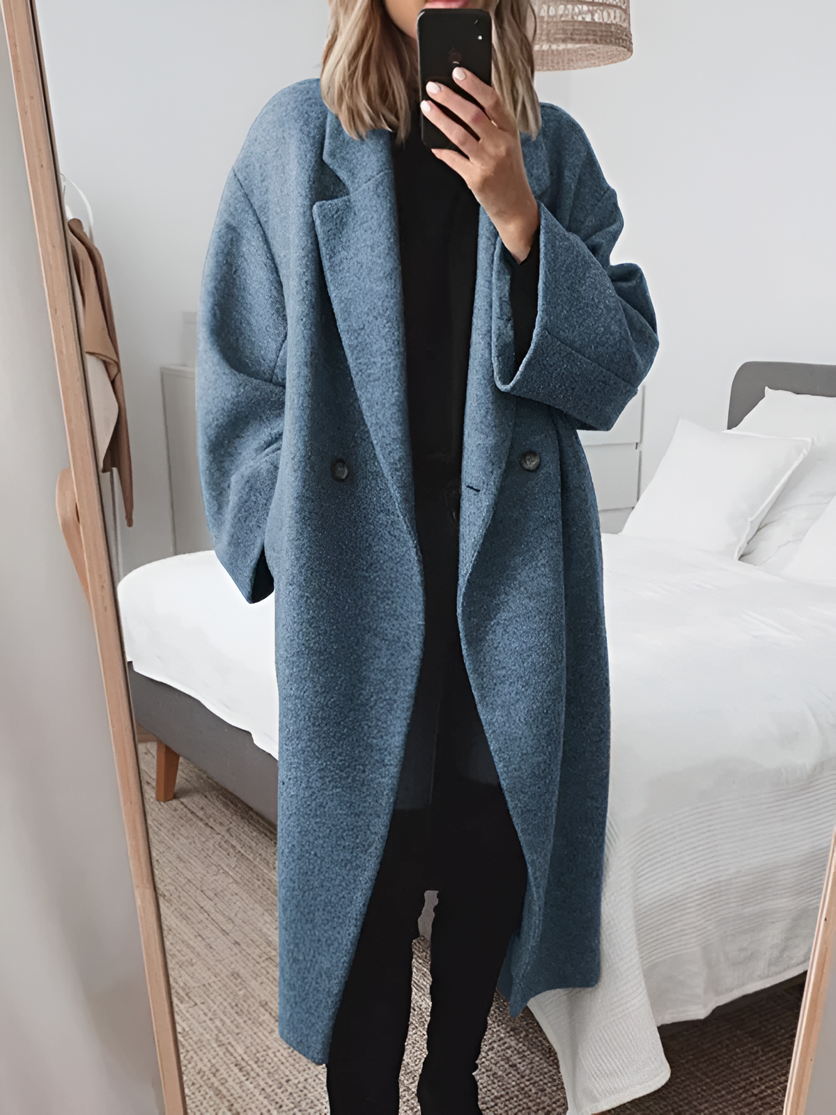 Abrigo de mujer oversize con bolsillos laterales funcionales, estilo invierno