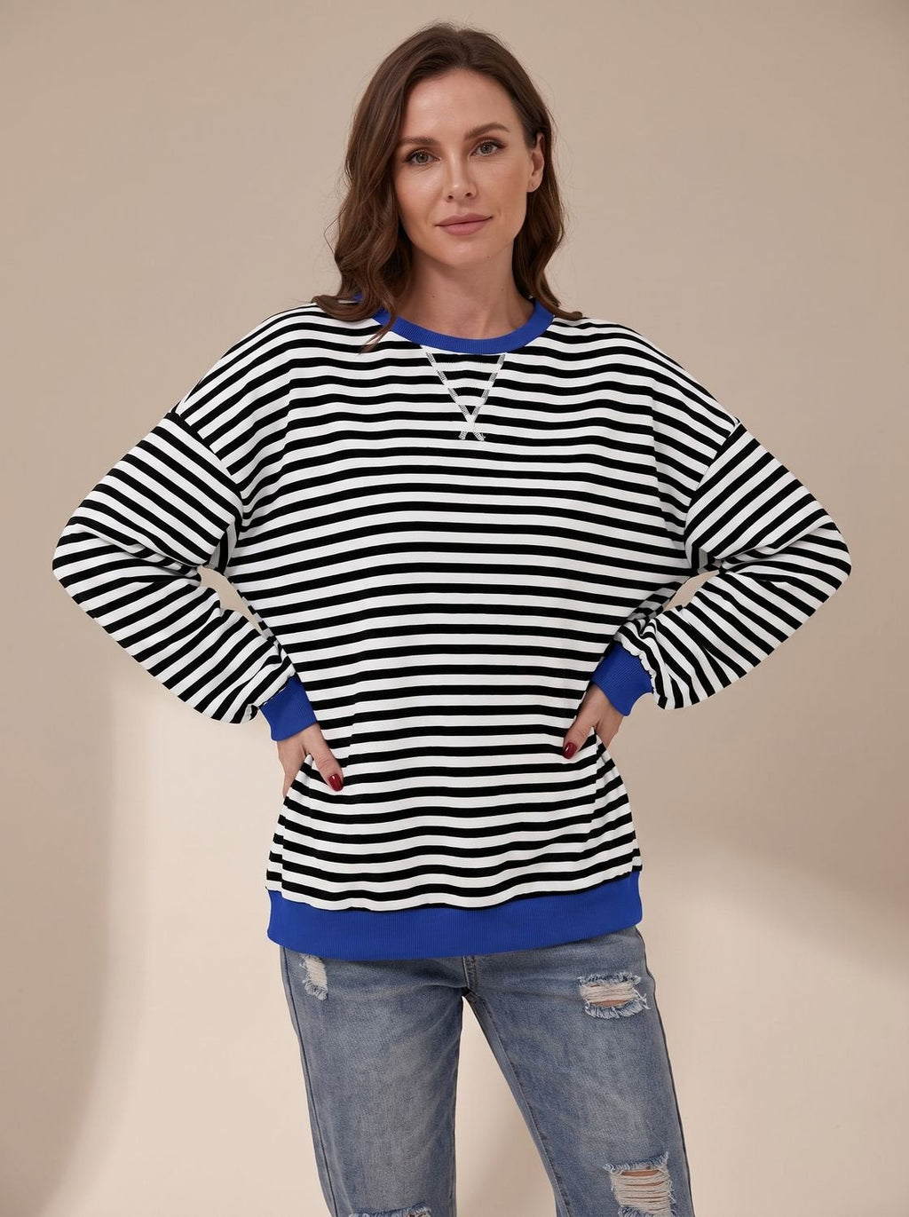 Sudadera oversize de rayas retro BRIZEL para mujer, vista frontal