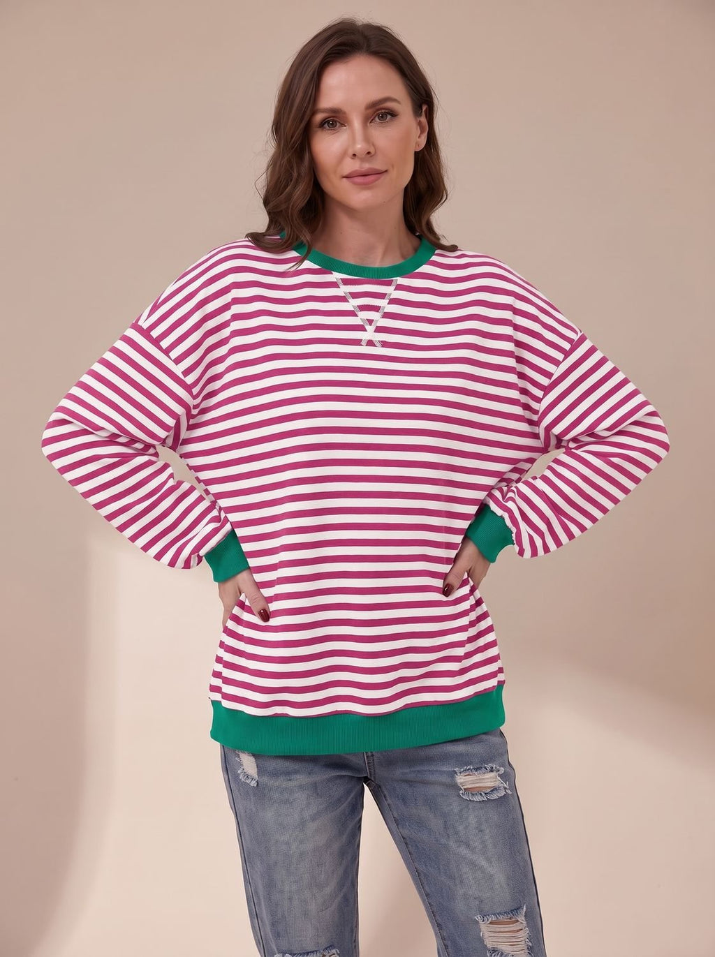 Sudadera de rayas retro BRIZEL estilo streetwear para mujer