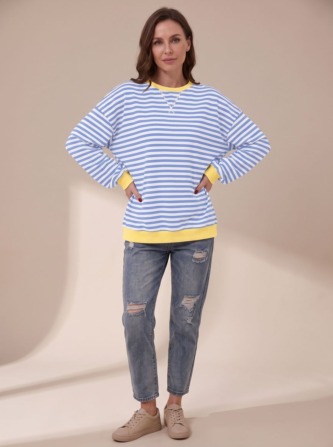 Puños con canalé en contraste de la sudadera de rayas BRIZEL