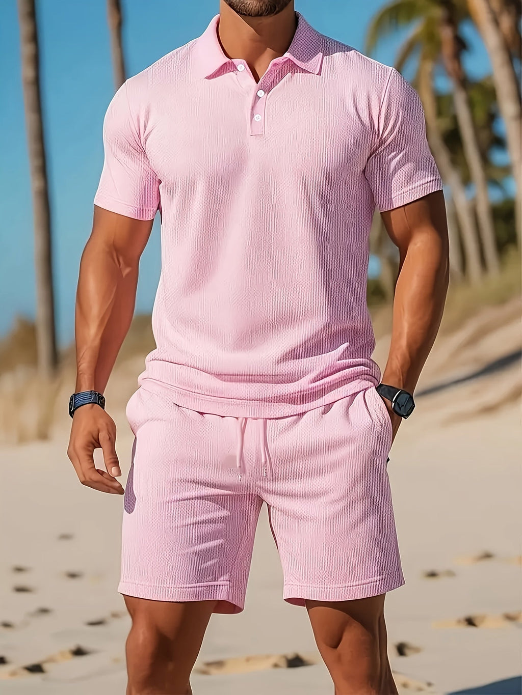 LEO – Conjunto de verano para hombre con polo y pantalones cortos