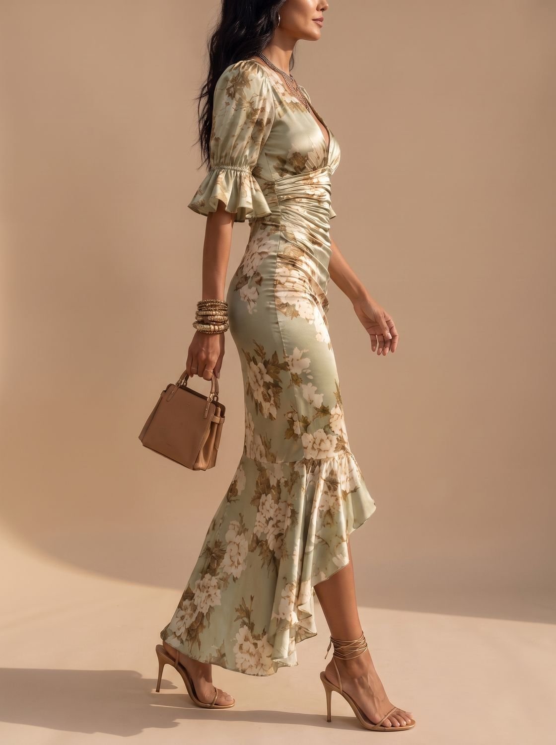 Vestido boho con mangas de volante vista frontal
