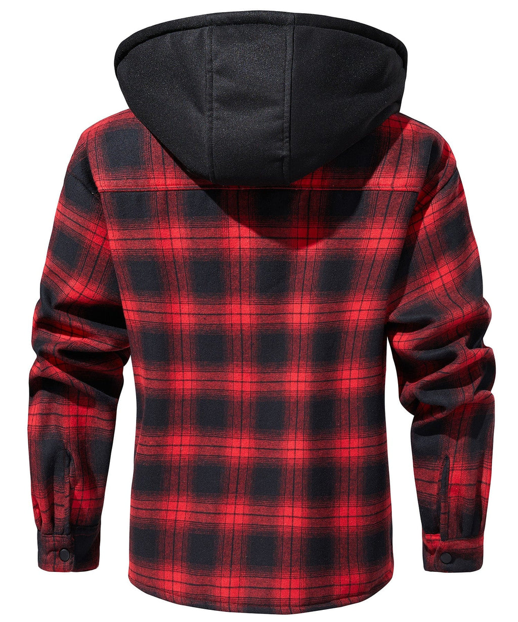 Vista frontal de la chaqueta de franela con forro sherpa