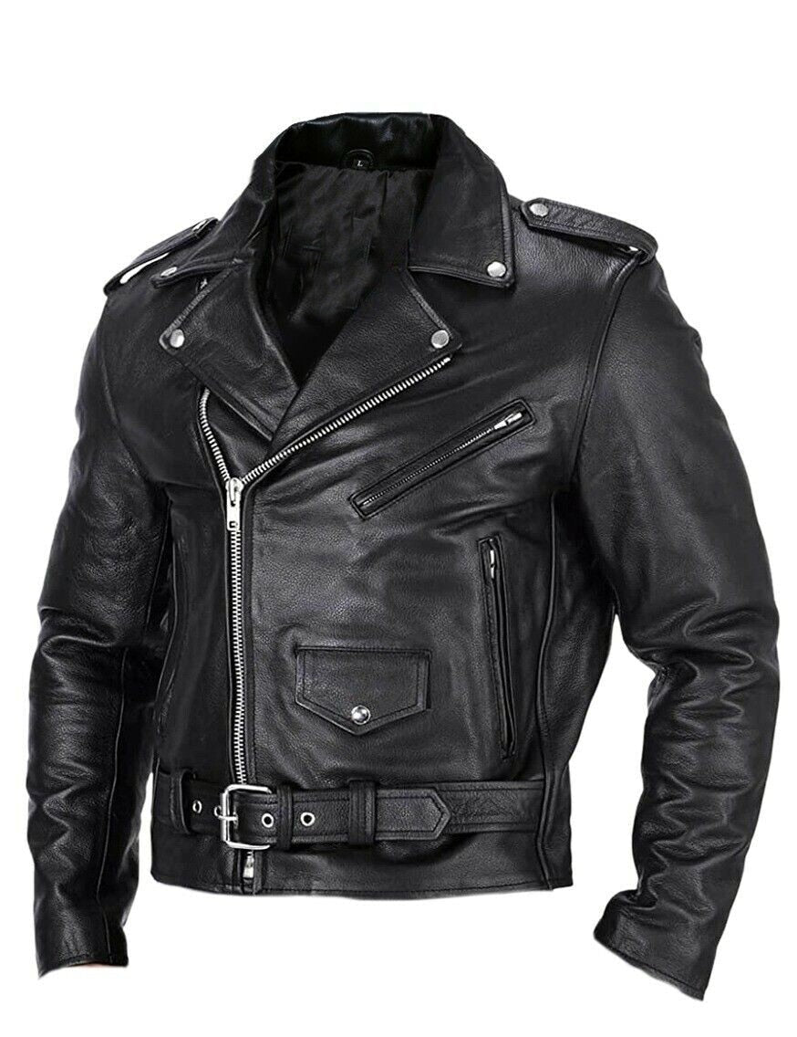 Cazadora biker Kaelan para hombre en imitación de cuero con cinturón ajustable