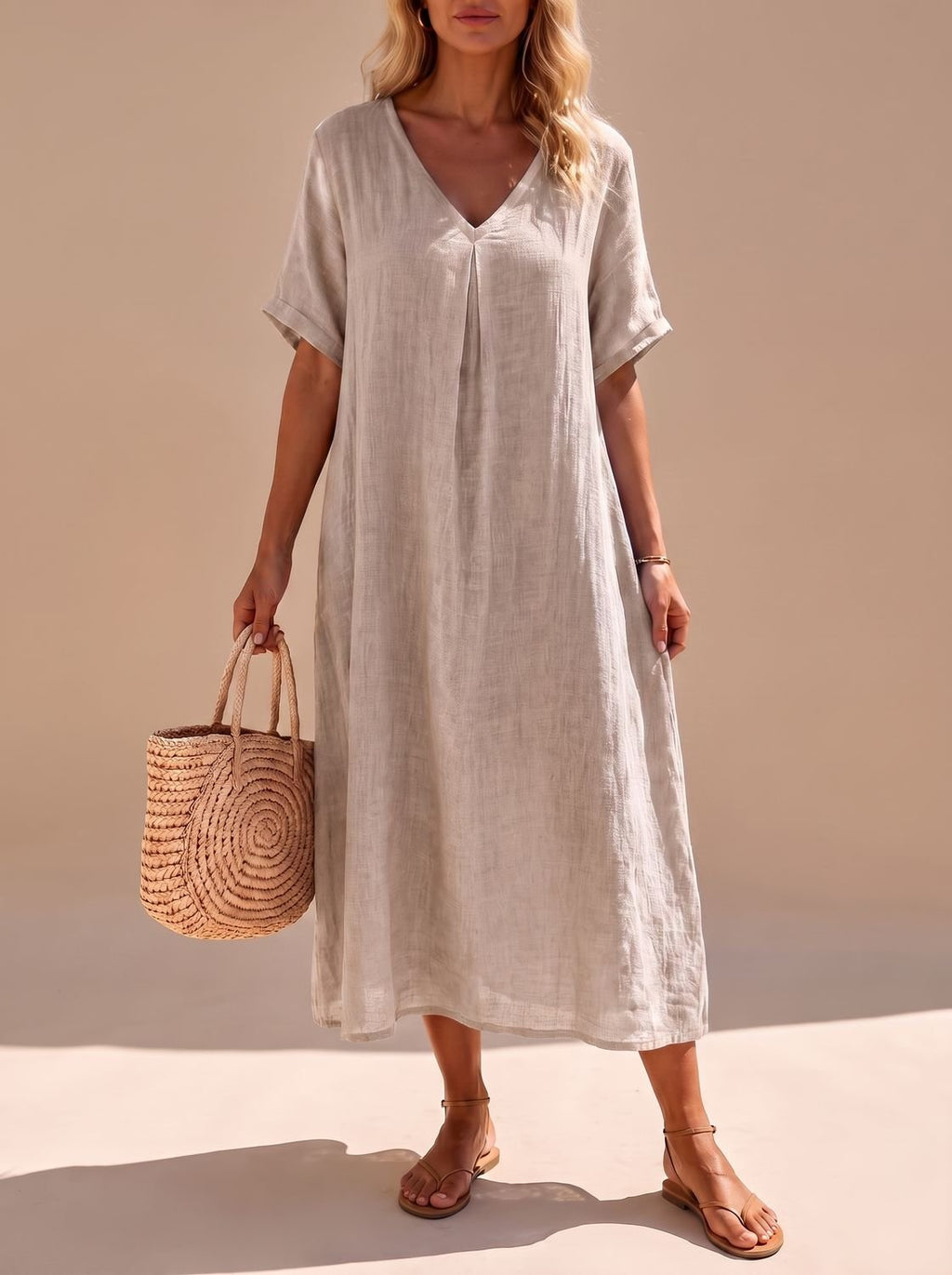 Detalle de la manga corta enrollada del vestido boho de verano