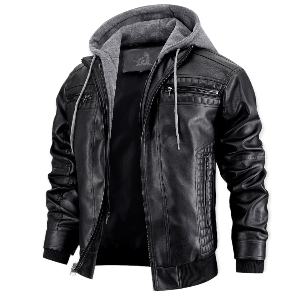 Chaqueta de cuero Kane para hombre con capucha desmontable, vista frontal