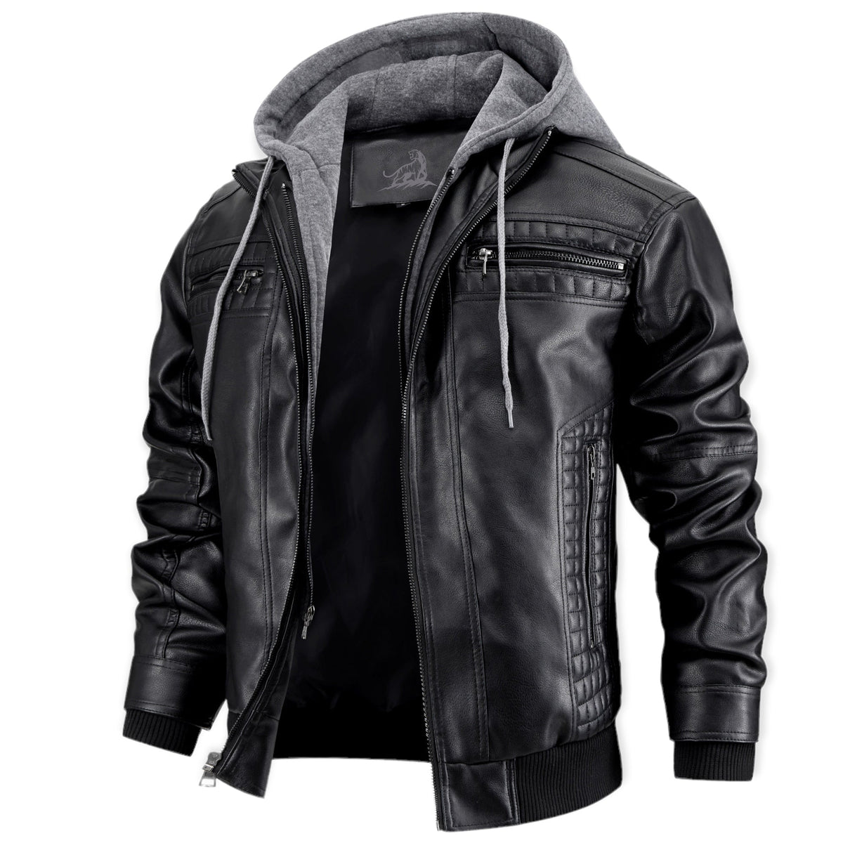 Chaqueta de cuero Kane para hombre con capucha desmontable, vista frontal