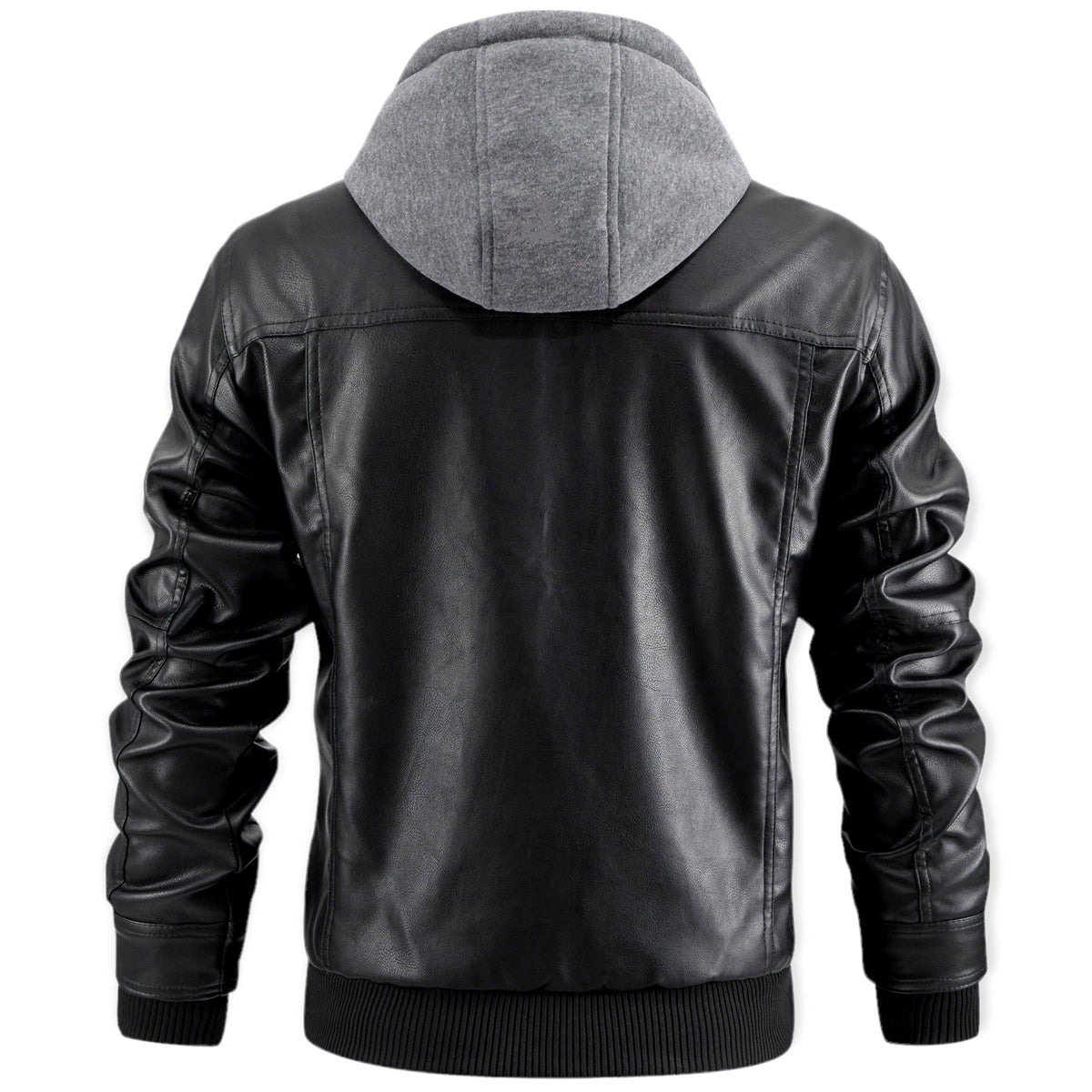 Chaqueta Kane de cuero con capucha puesta, estilo urbano masculino