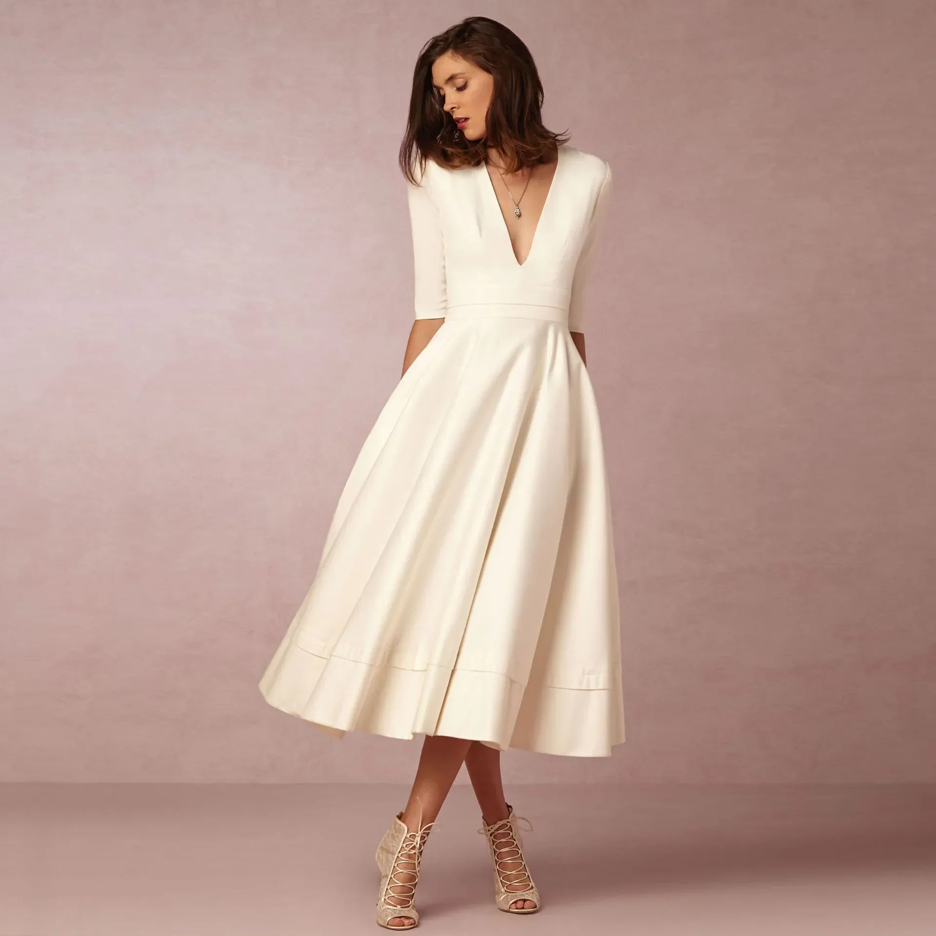 Mariela | Vestido Midi con Escote en V y Mangas al Codo | Elegante y Cómodo para Ocasiones Especiales - Noa Lagos