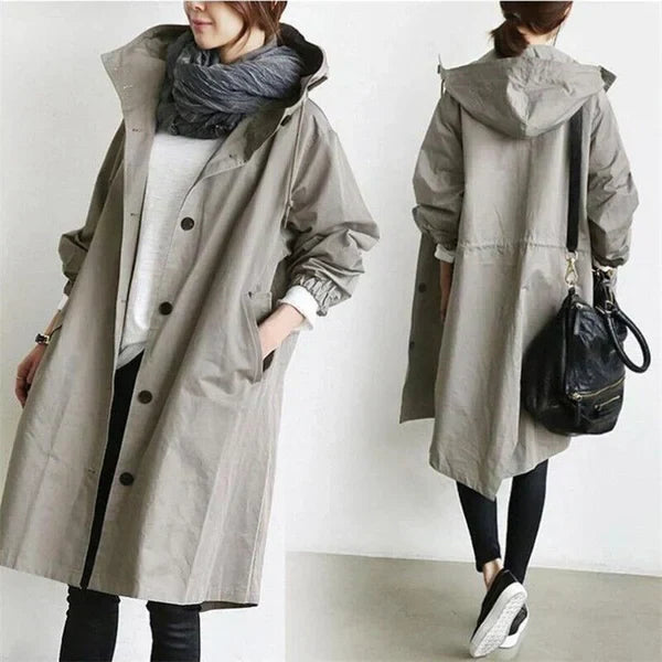 Gabardina impermeable oversize SELVARIA en color gris para mujer, largo medio